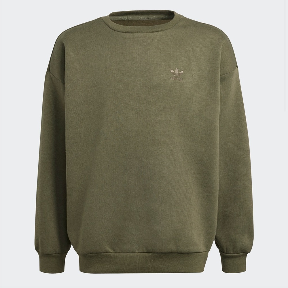 Adidas Logo Embroidered Boyfriend Sweatshirt in Olive Green Juniors Size XL